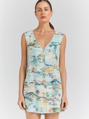 Poolside Paradiso Sea Holiday V Button Up Dress Size Large NEW
